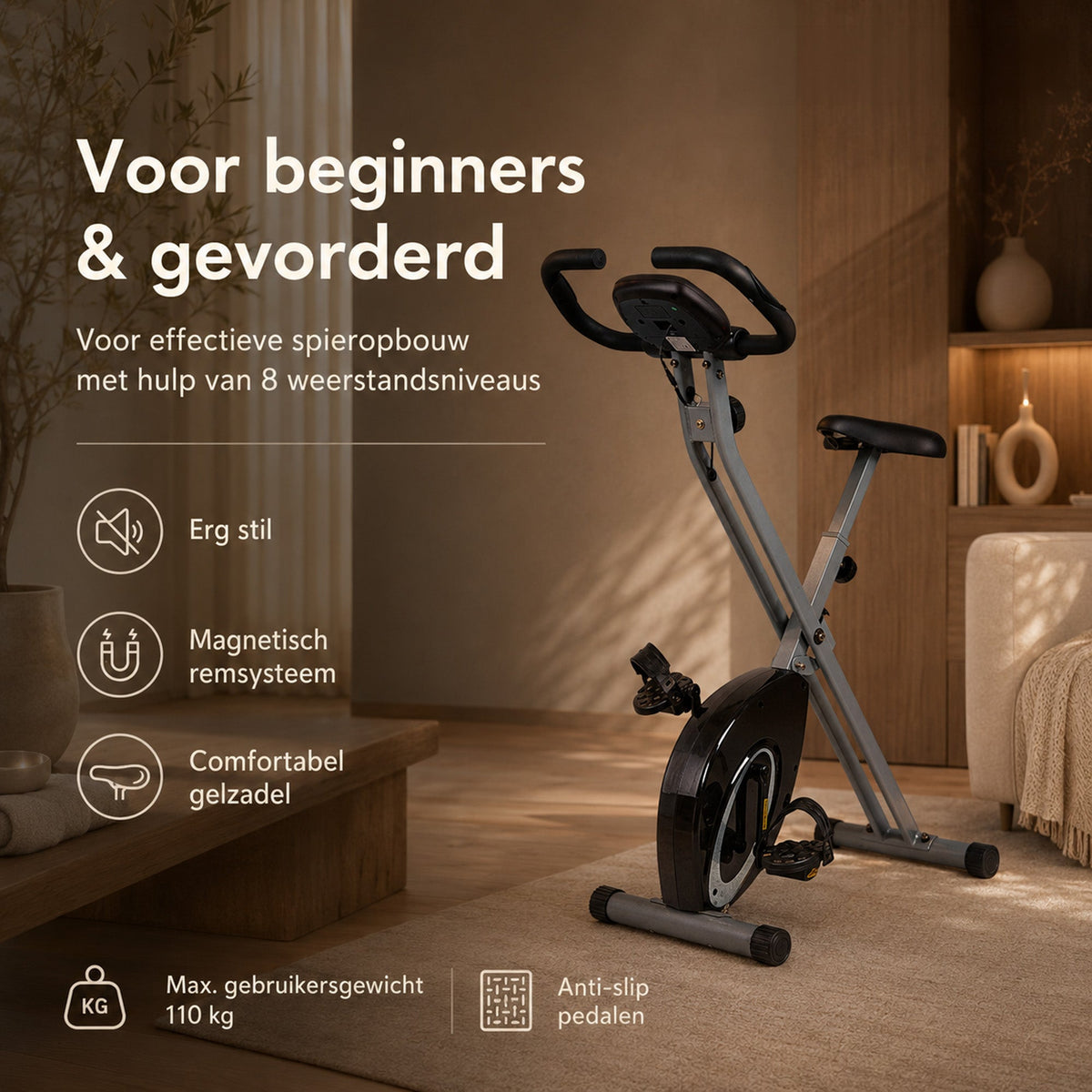 Ultrasport F-Bike Opvouwbare Hometrainer – 8 Weerstandsniveaus – LCD-Display – Hartslagmeting – Zwart/Zilver