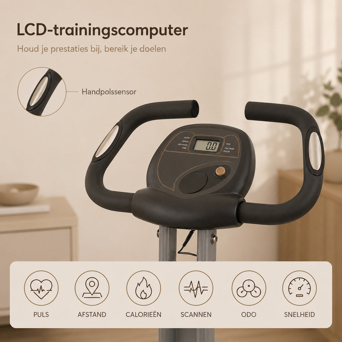 Ultrasport F-Bike Opvouwbare Hometrainer – 8 Weerstandsniveaus – LCD-Display – Hartslagmeting – Zwart/Zilver