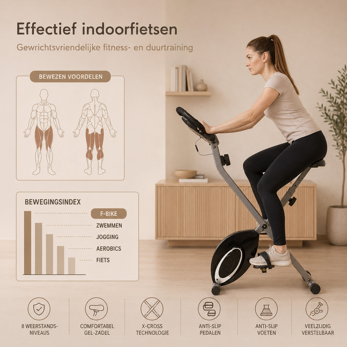 Ultrasport F-Bike Opvouwbare Hometrainer – 8 Weerstandsniveaus – LCD-Display – Hartslagmeting – Zwart/Zilver