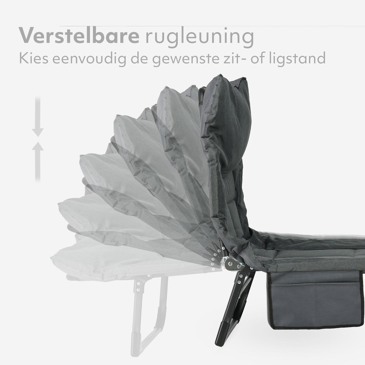 Mooiys Opvouwbaar Veldbed – Campingbed met Verstelbare Rugleuning – Grijs