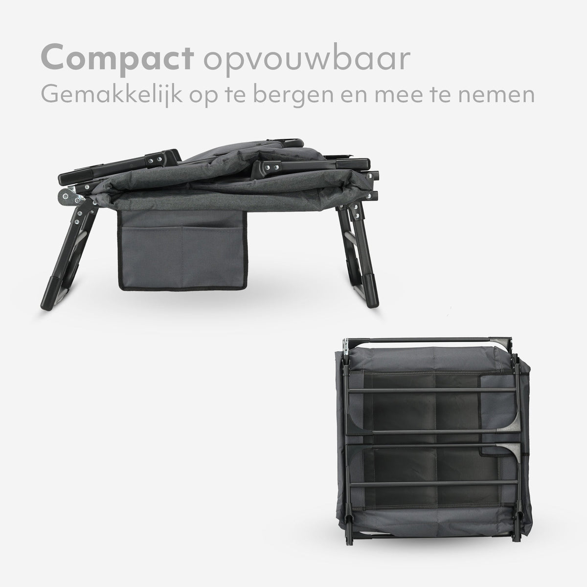 Mooiys Opvouwbaar Veldbed – Campingbed met Verstelbare Rugleuning – Grijs