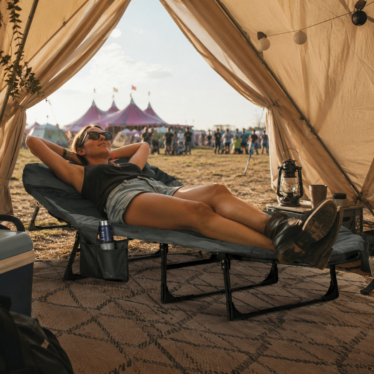 Mooiys Opvouwbaar Veldbed – Campingbed met Verstelbare Rugleuning – Grijs