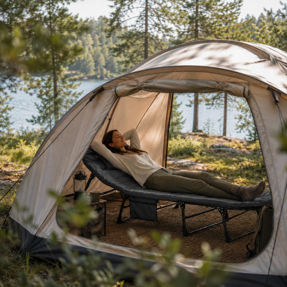 Mooiys Opvouwbaar Veldbed – Campingbed met Verstelbare Rugleuning – Grijs