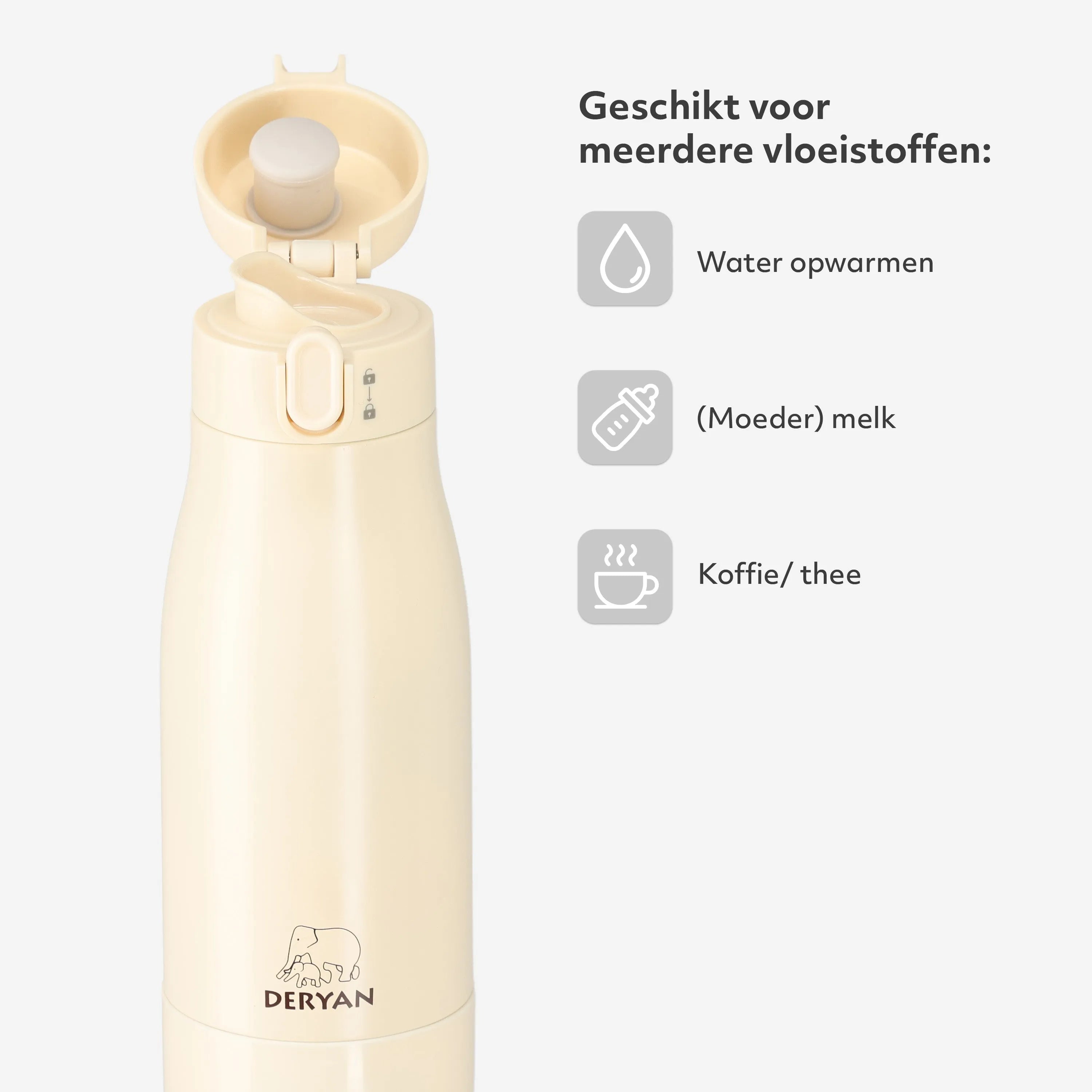 Draadloze flessenwarmer 350 ml Beige met instelbare temperatuur en warmhoudtijd