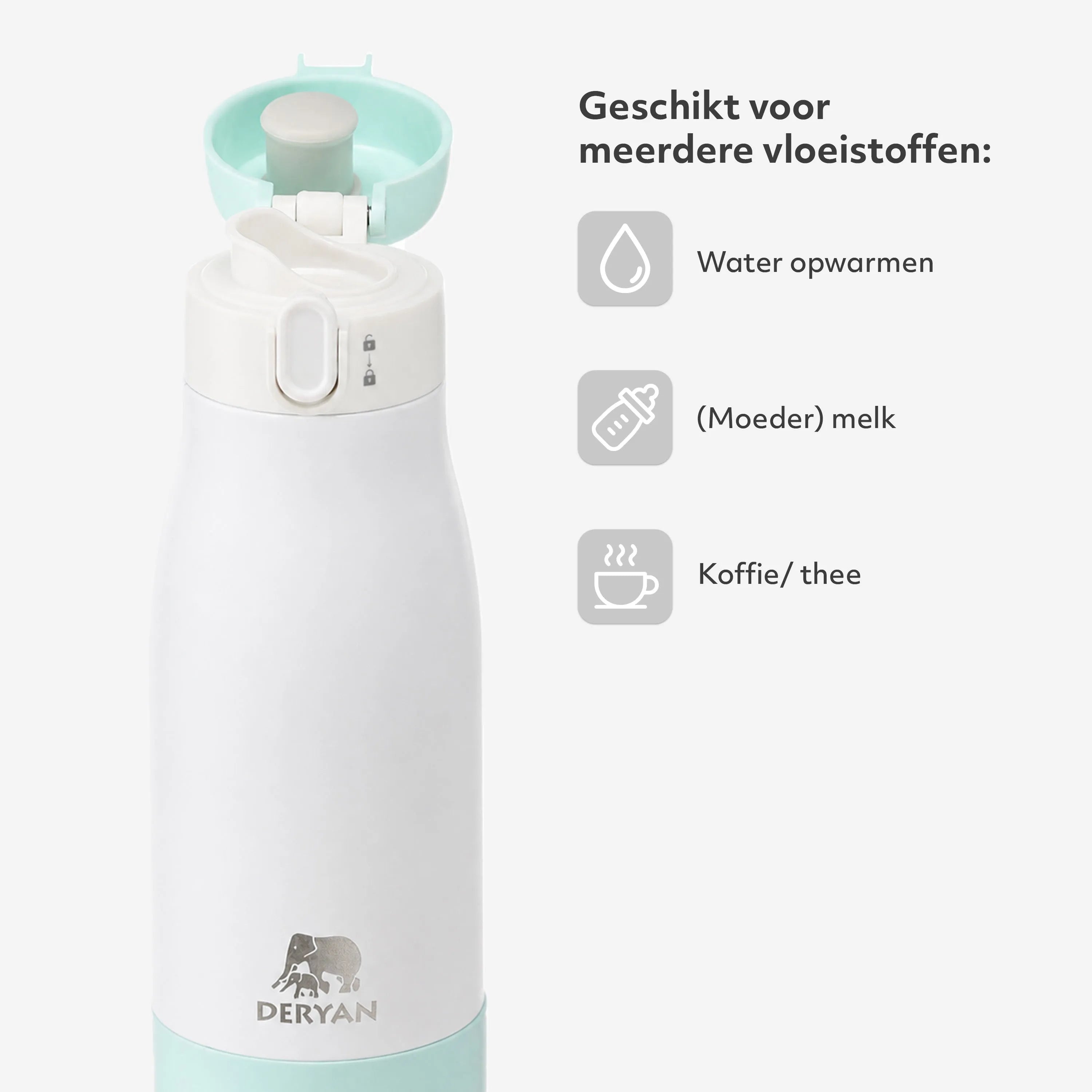 Draadloze flessenwarmer 350 ml Mint met instelbare temperatuur en warmhoudtijd