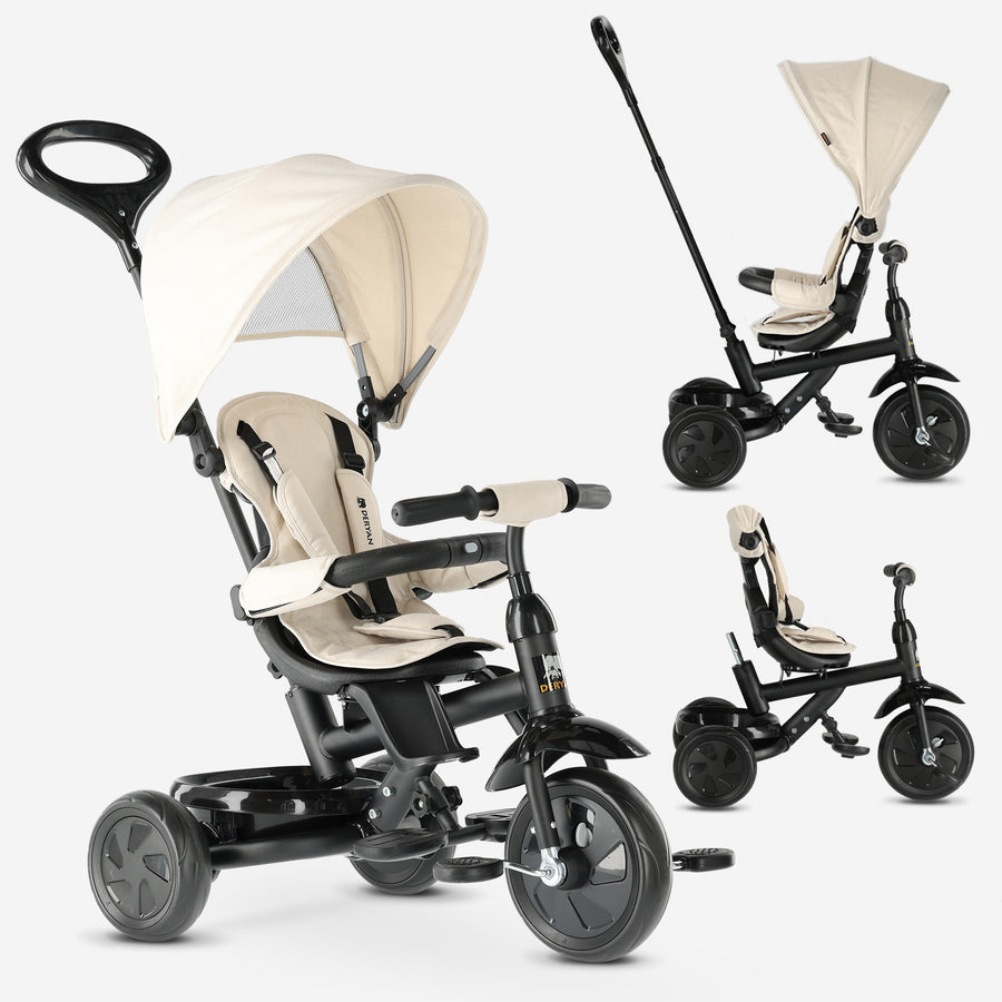 Adventurer Driewieler met duwstang Cream