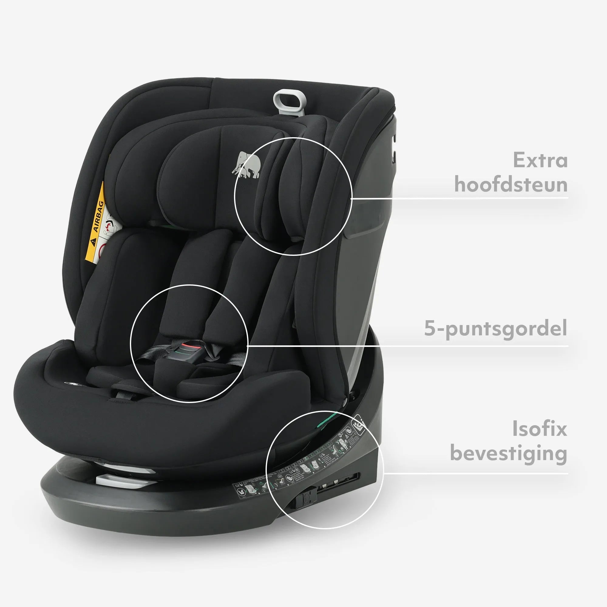 Cassie Luxe I-size Autostoel - Groep 0-1-2-3 - Isofix - Draaibaar 360° - Zwart