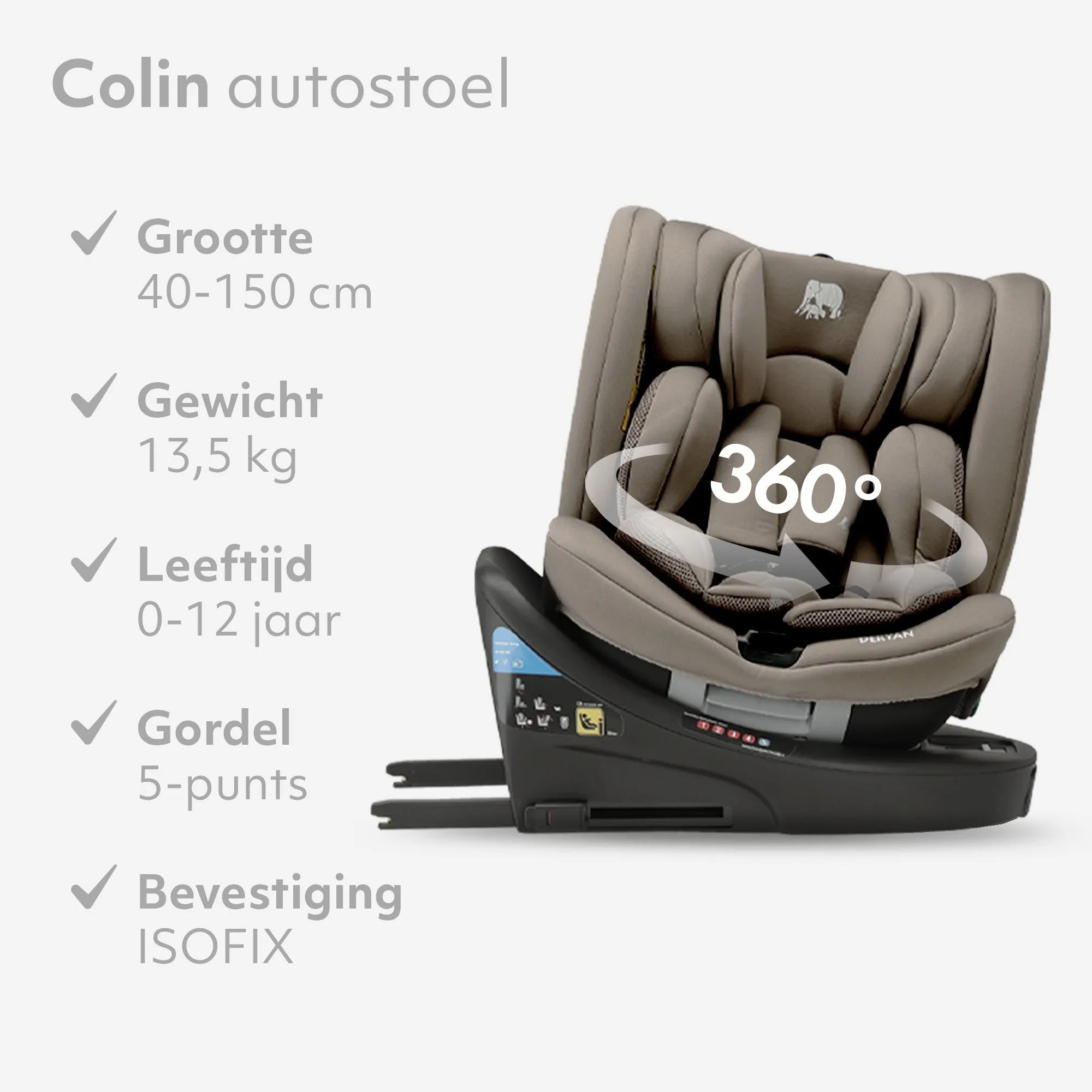Colin Luxe i-Size/isofix 360° Autostoel 40-150 cm - 0-36 kg - Truffle Nougat