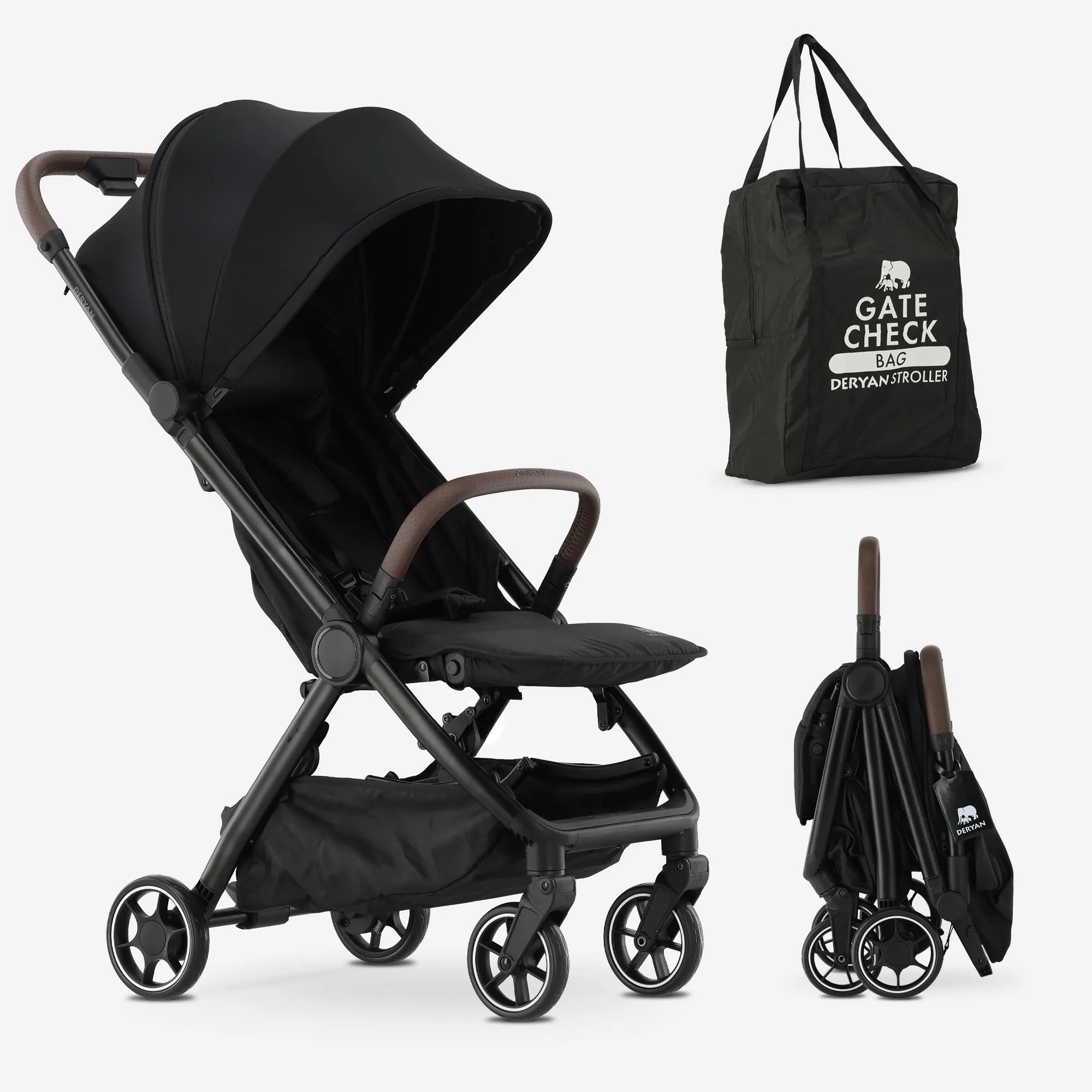 Air Buggy Zwart opgevouwen reisbuggy compact lichtgewicht ontwerp comfortabele zit en snelle vouwmechaniek