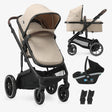 DERYAN Noa 3-in-1 kinderwagen Nougat met reiswieg om te bouwen autostoeladapters en bekerhouder
