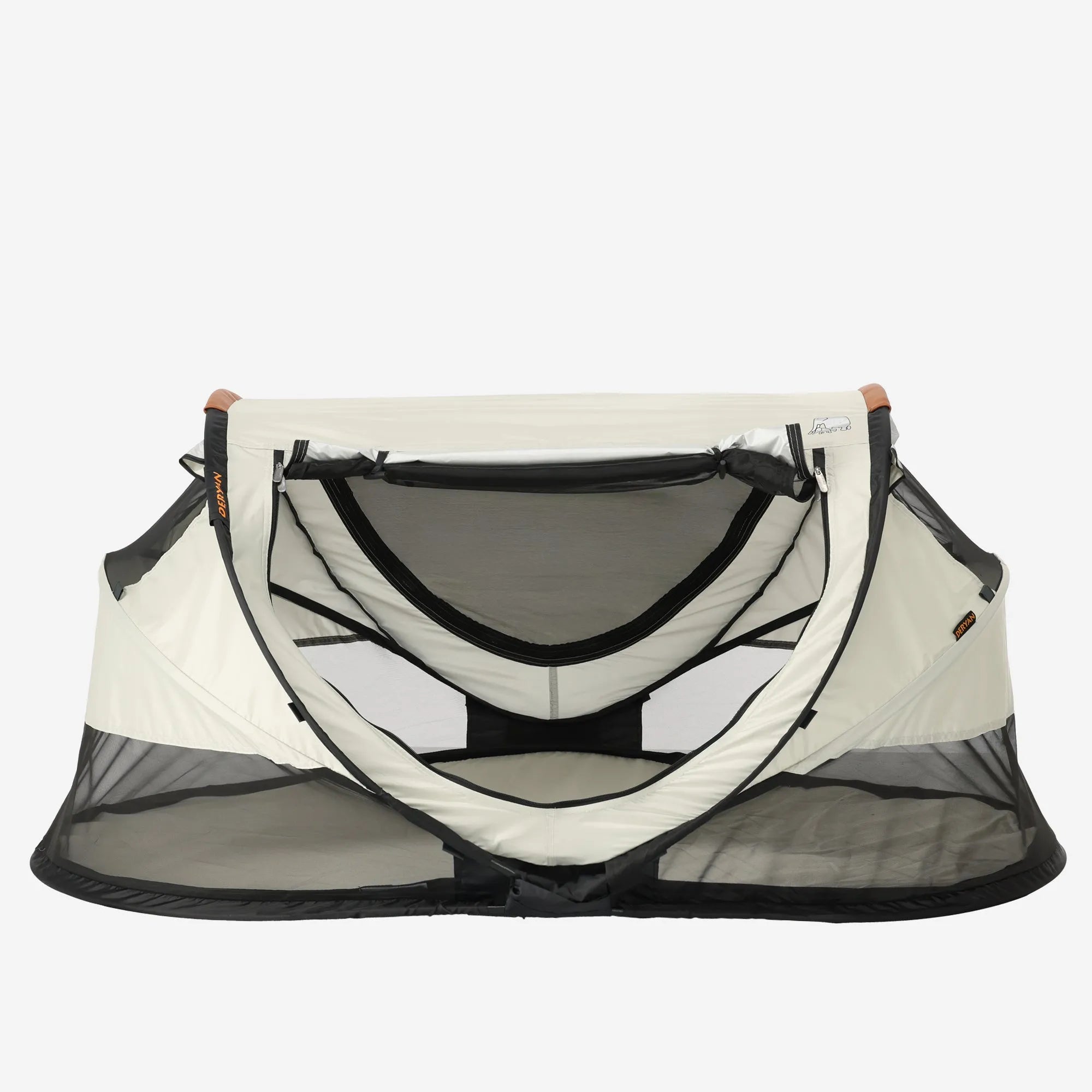 Peuter Luxe Ivory pop-up reisbed met lederen handvatten zelfopblaasbaar matras en fijn muggennet kleiner dan 1 mm