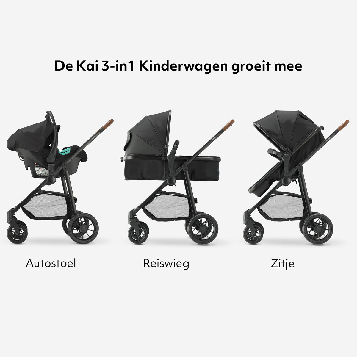Mooiys Kai Kinderwagen - 3-in-1 reissysteem kinderwagen - Zwart