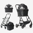Luxe inklapbare hondenbuggy compact lichtgewicht uitgeklapt op trottoir