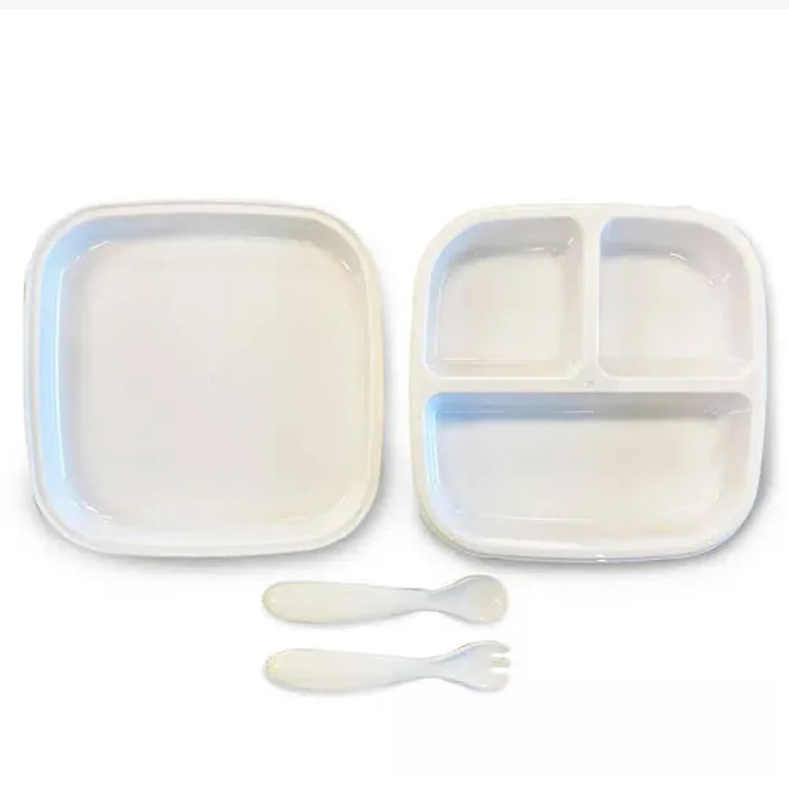 Set Siliconen bord met lepeltjes - Babybord - kinderservies set wit