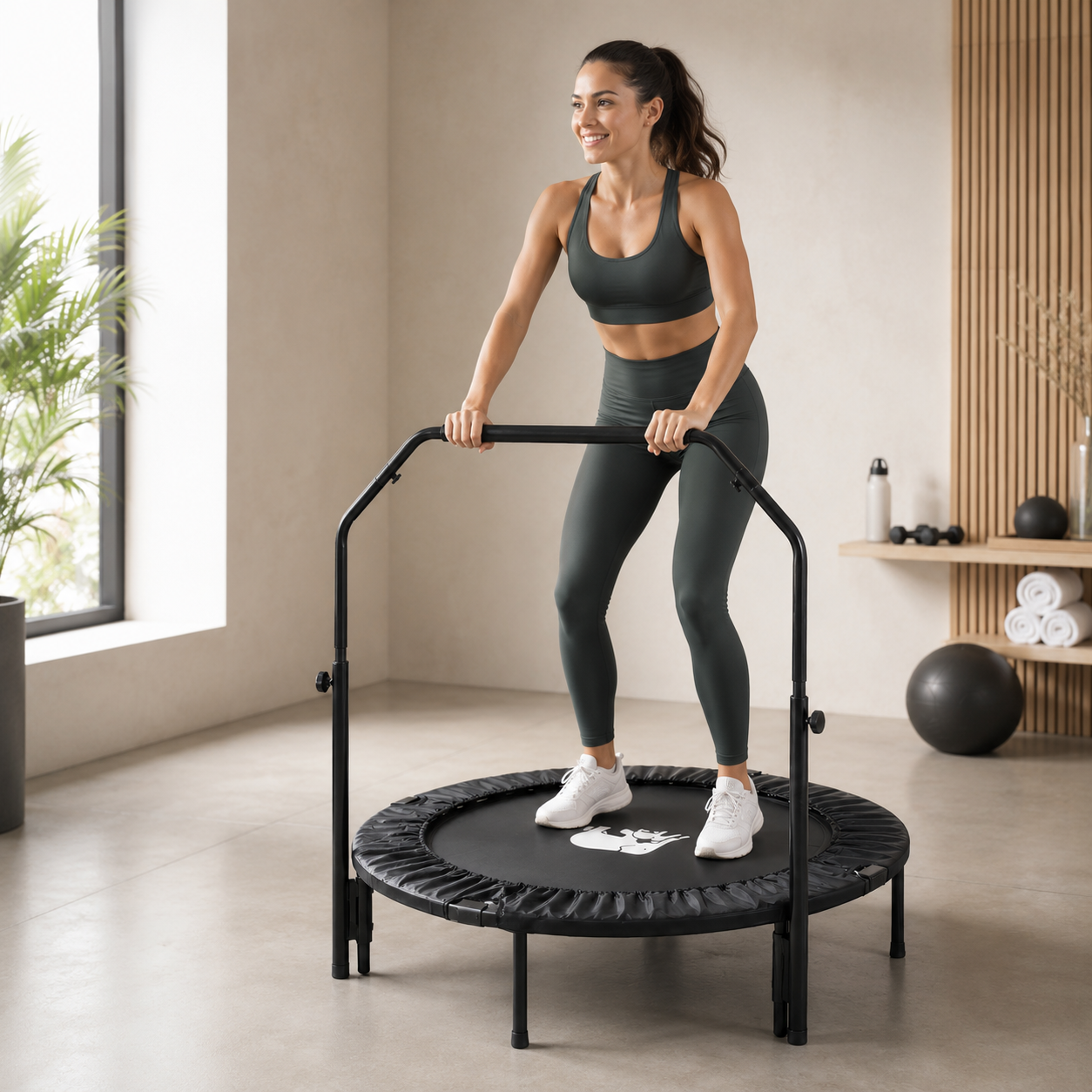Opvouwbare fitness trampoline 100 cm met verstelbare gevoerde handgreep